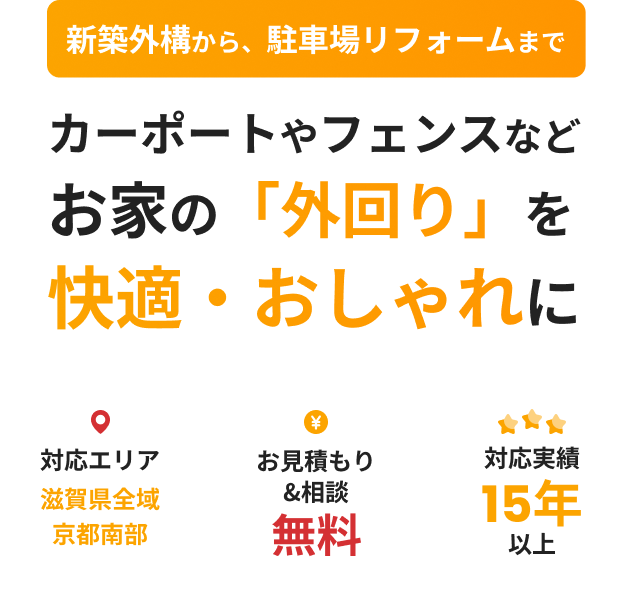 新築外構から、駐車場リフォームまで カーポートやフェンスなど お家の「外回り」を快適・おしゃれに